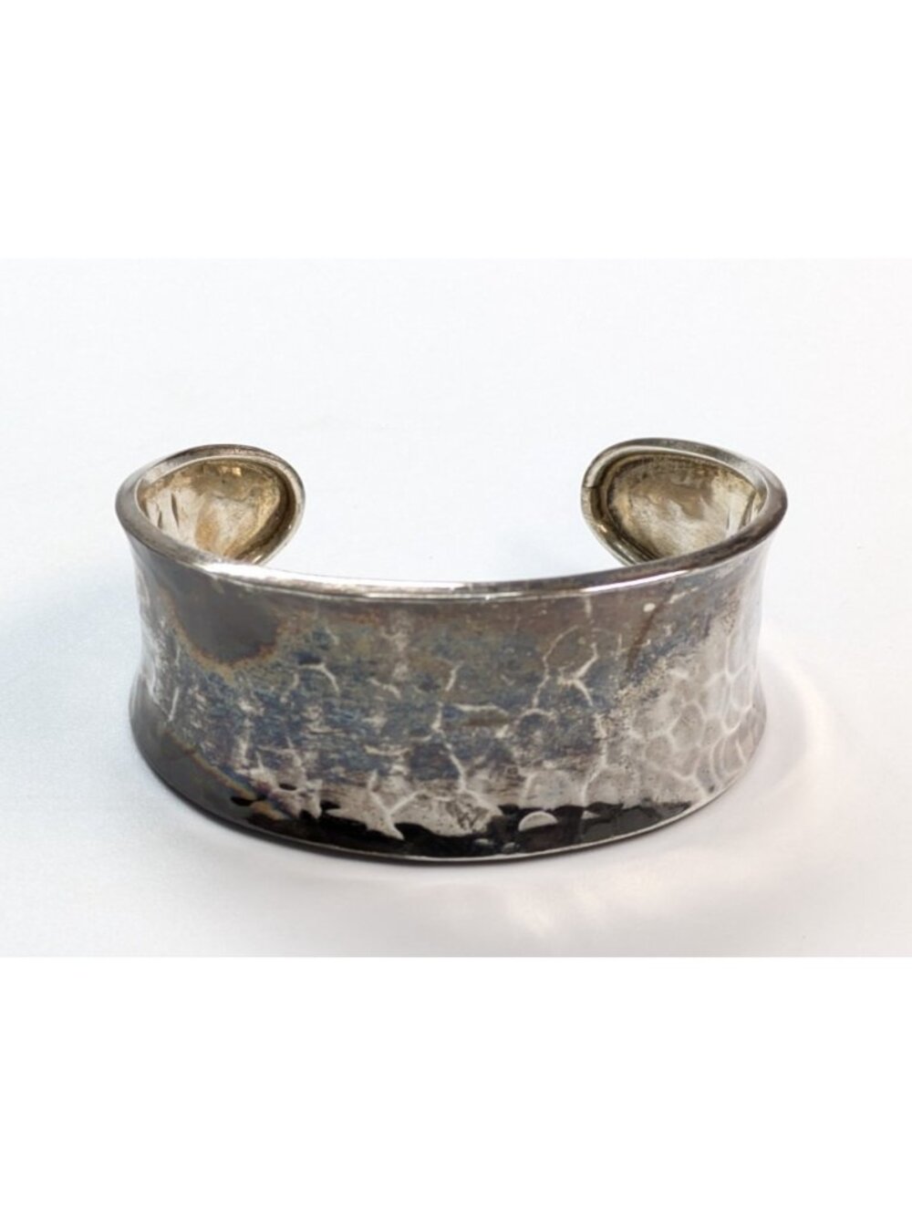 Vintage Mexico Sterling Silver 925 Hammered Cuff Bracelet 1" Wide ~ 26.7g
